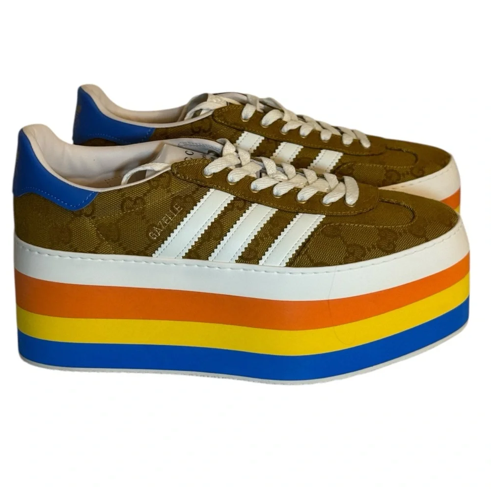 Gucci x Adidas Gazelle Platform Sneakers in GG Canvas Size 8